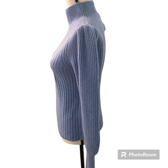 Aqua Cashmere NWT Balloon Sleeve Turtleneck Sweater in Heather Blue Sz Medium - Picture 5 of 7